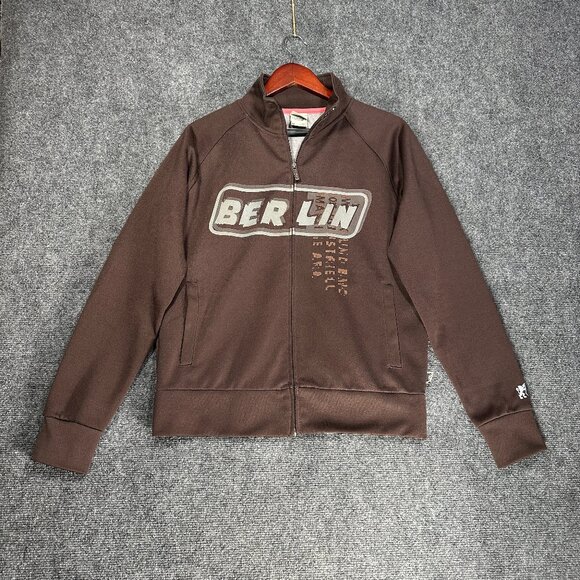 Vintage Blue Marlin SweatShirt Mens Medium Brown Full Zip Pockets Cotton Poly - Picture 1 of 10
